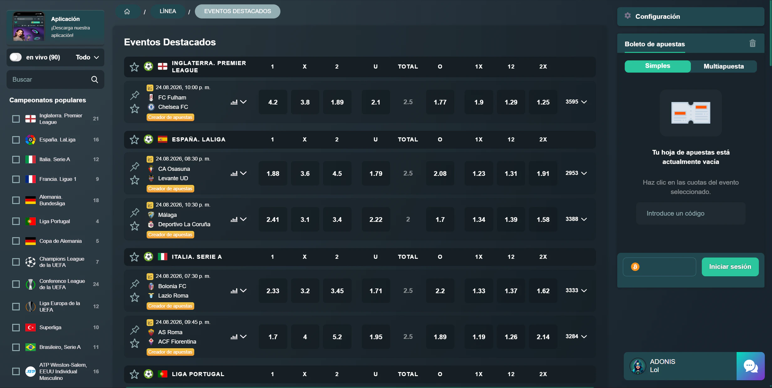 Apuestas deportivas y eSports en Vave
